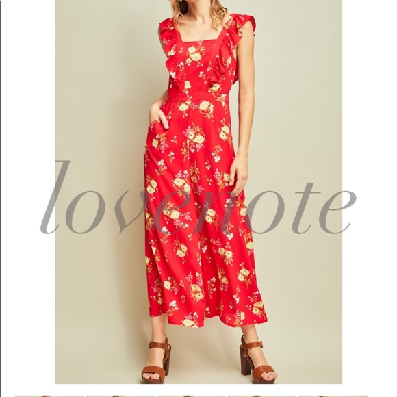 Floral Jumpsuit Romper Ruffle Sleeve Pant Length - Picture 2 of 8